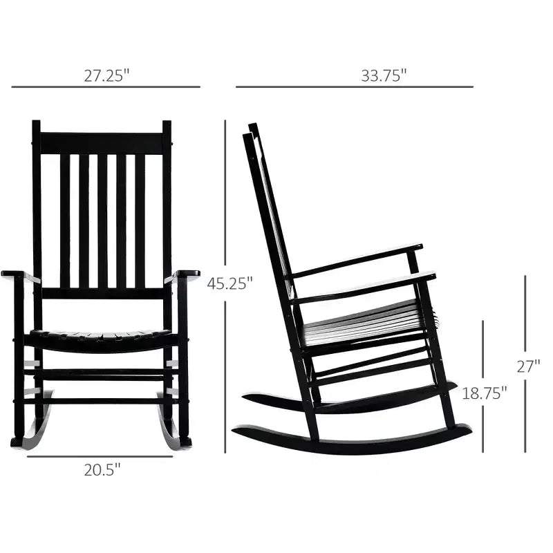 Wooden Outdoor Rocking Chair with Armrests, High Back for Garden, Patio, Balcony, Porch
