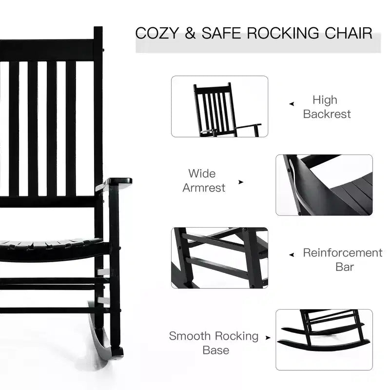 Wooden Outdoor Rocking Chair with Armrests, High Back for Garden, Patio, Balcony, Porch