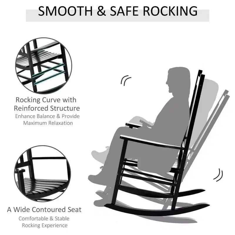 Wooden Outdoor Rocking Chair with Armrests, High Back for Garden, Patio, Balcony, Porch
