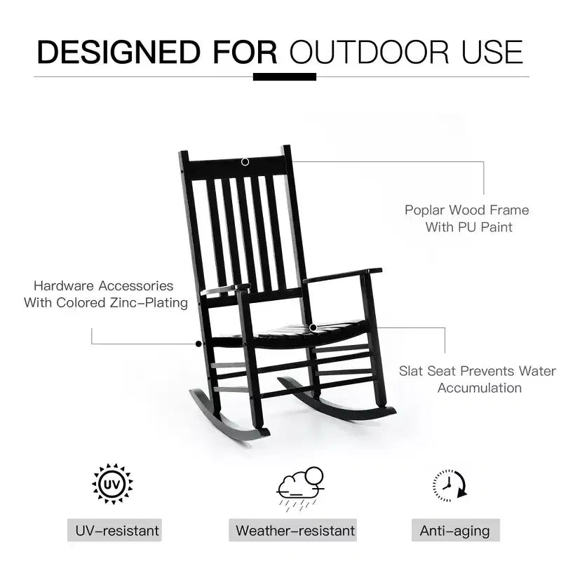 Wooden Outdoor Rocking Chair with Armrests, High Back for Garden, Patio, Balcony, Porch