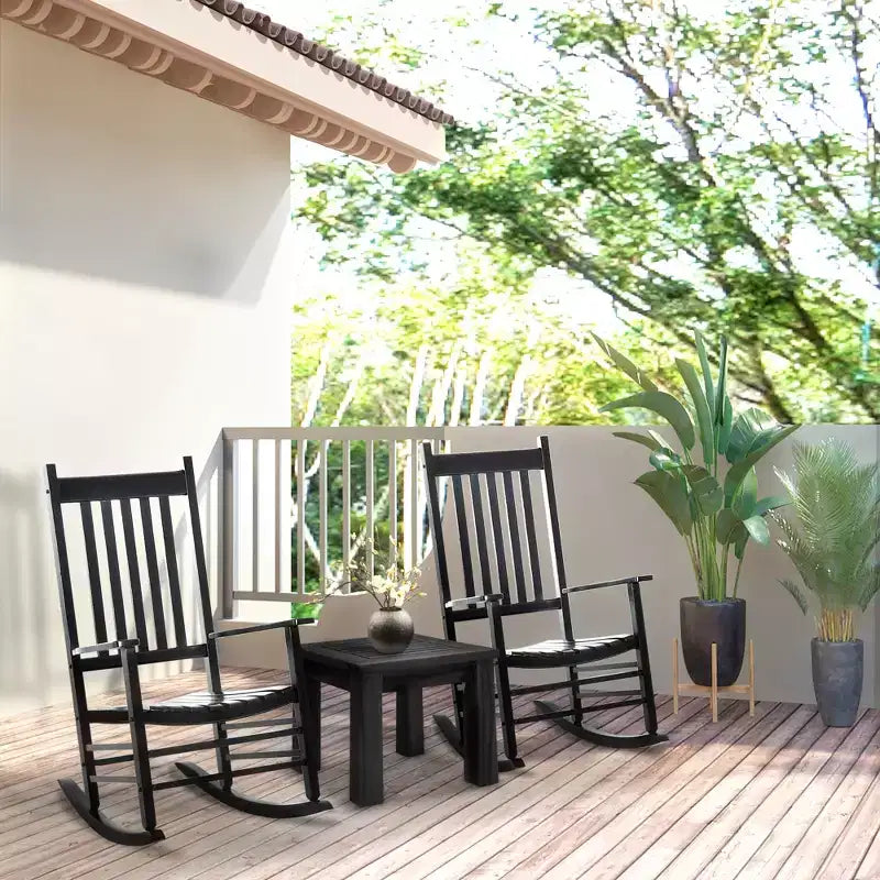 Wooden Outdoor Rocking Chair with Armrests, High Back for Garden, Patio, Balcony, Porch