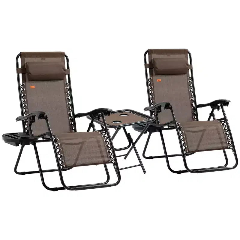 Zero Gravity Chair Set with Side Table, Folding Reclining Chair with Cupholders & Pillows, Adjustable Lounge Chairs for Pool, Lawn, Beach