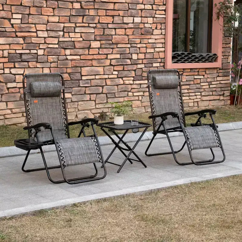 Set sedie a gravità zero con tavolino, sedie reclinabili pieghevoli con portabicchieri e cuscini, sedie a sdraio regolabili per piscina, prato, spiaggia