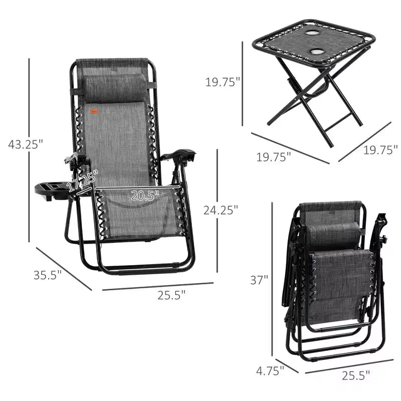 Set sedie a gravità zero con tavolino, sedie reclinabili pieghevoli con portabicchieri e cuscini, sedie a sdraio regolabili per piscina, prato, spiaggia