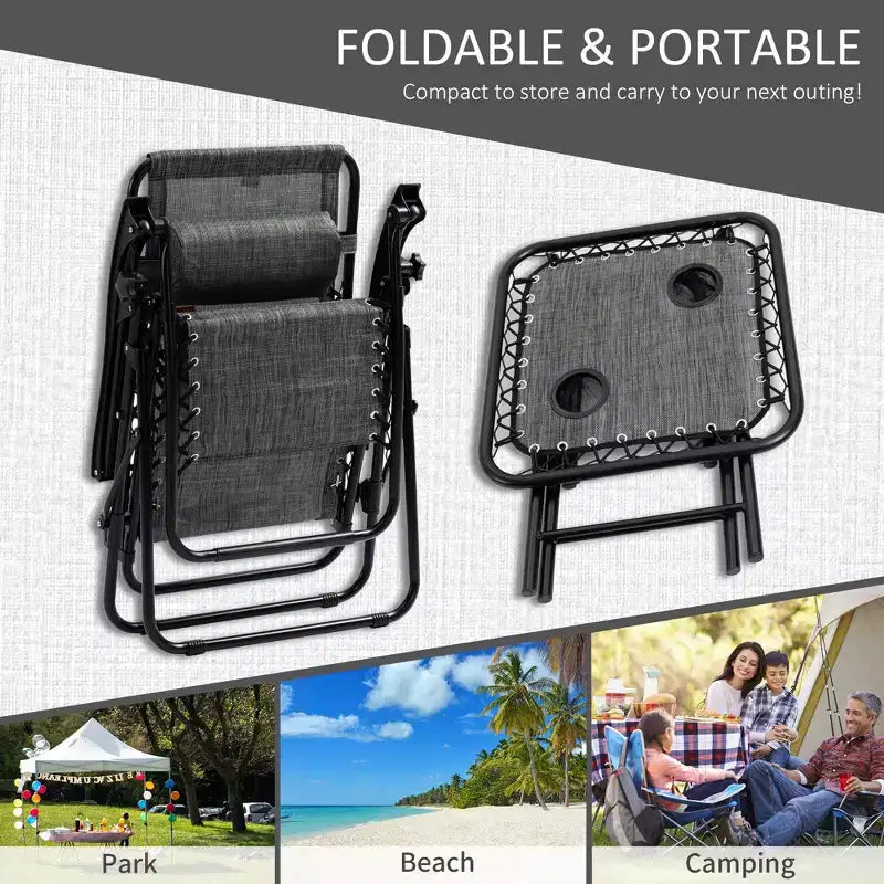 Set sedie a gravità zero con tavolino, sedie reclinabili pieghevoli con portabicchieri e cuscini, sedie a sdraio regolabili per piscina, prato, spiaggia