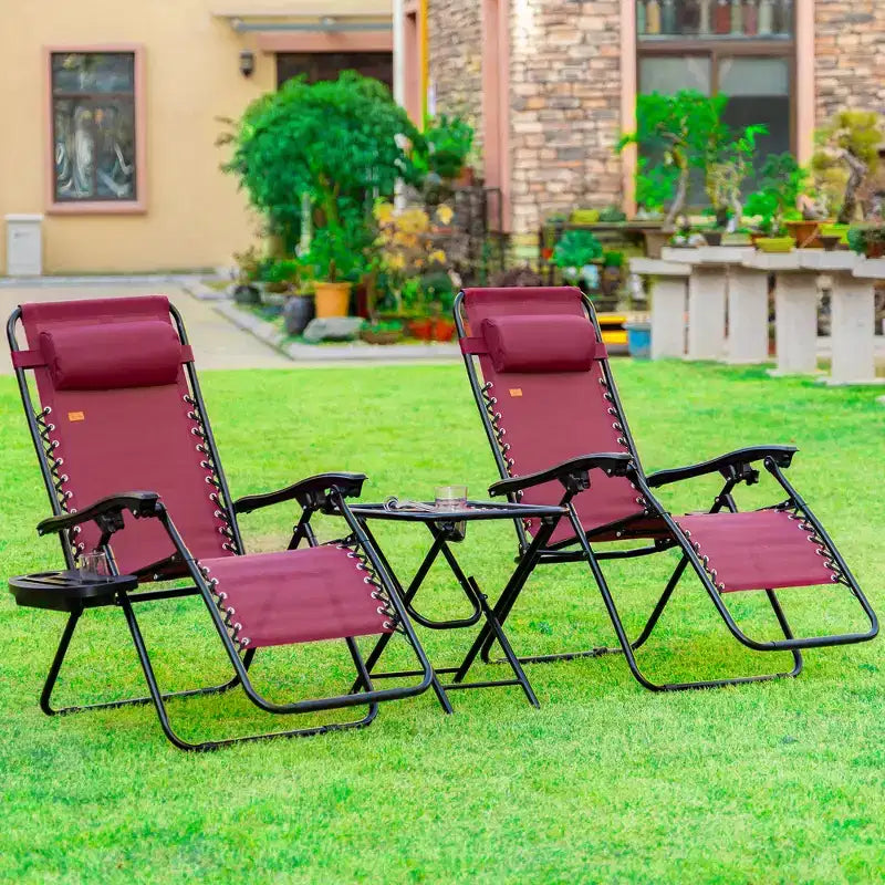 Set sedie a gravità zero con tavolino, sedie reclinabili pieghevoli con portabicchieri e cuscini, sedie a sdraio regolabili per piscina, prato, spiaggia