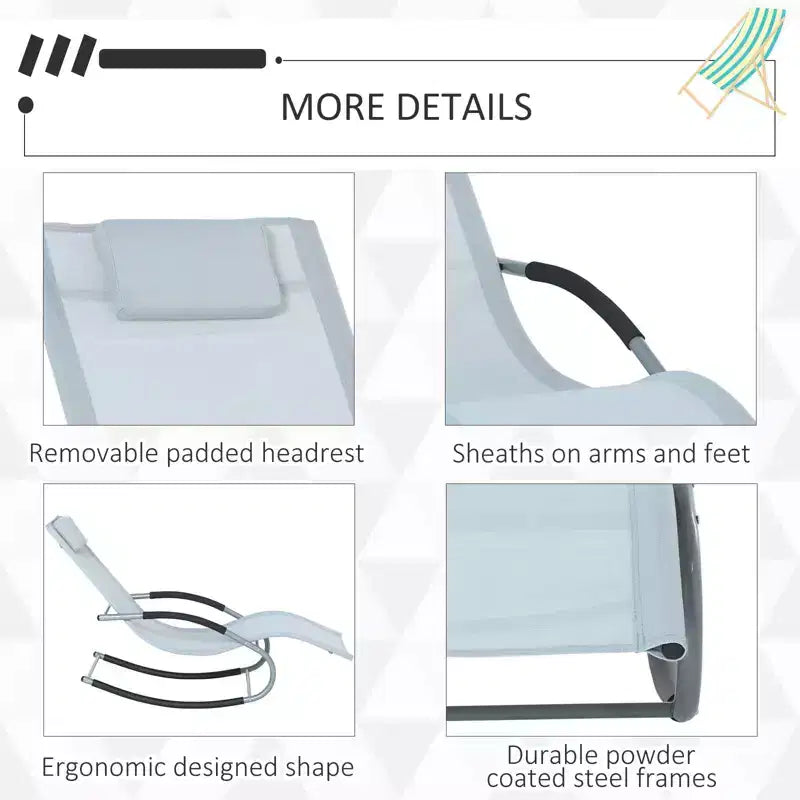 Zero Gravity Rocking Chair Outdoor Chaise Lounge Chair Recliner Rocker with Detachable Pillow and Weather-Fighting Fabric for Patio, Deck, Pool