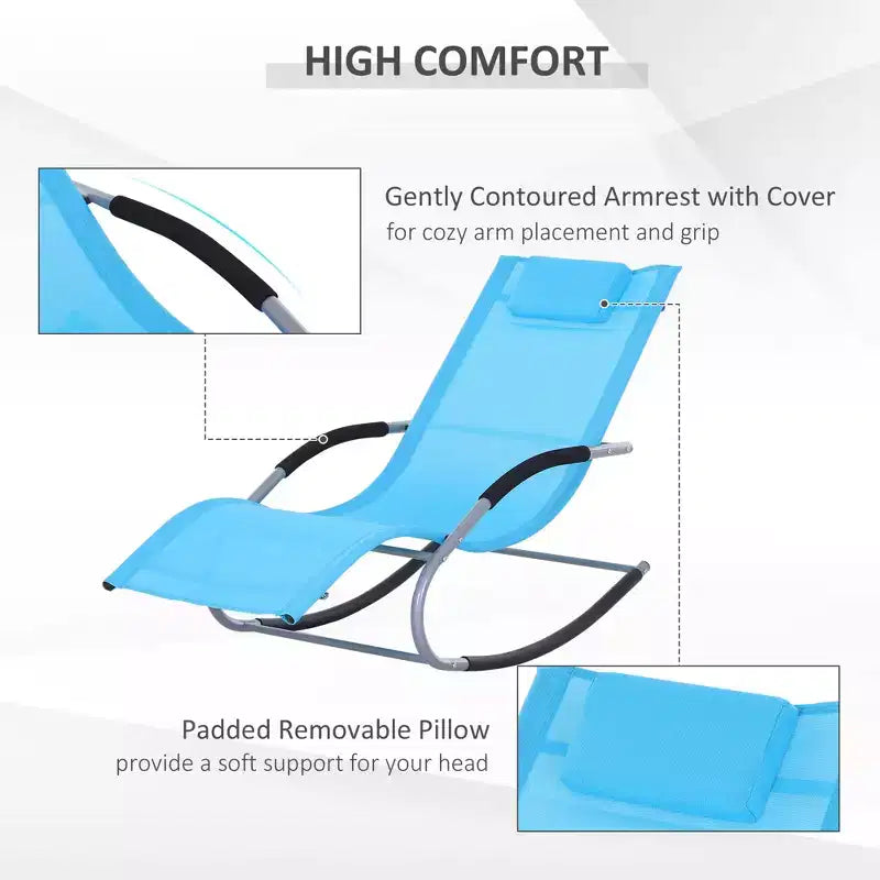 Zero Gravity Rocking Chair Outdoor Chaise Lounge Chair Recliner Rocker with Detachable Pillow and Weather-Fighting Fabric for Patio, Deck, Pool
