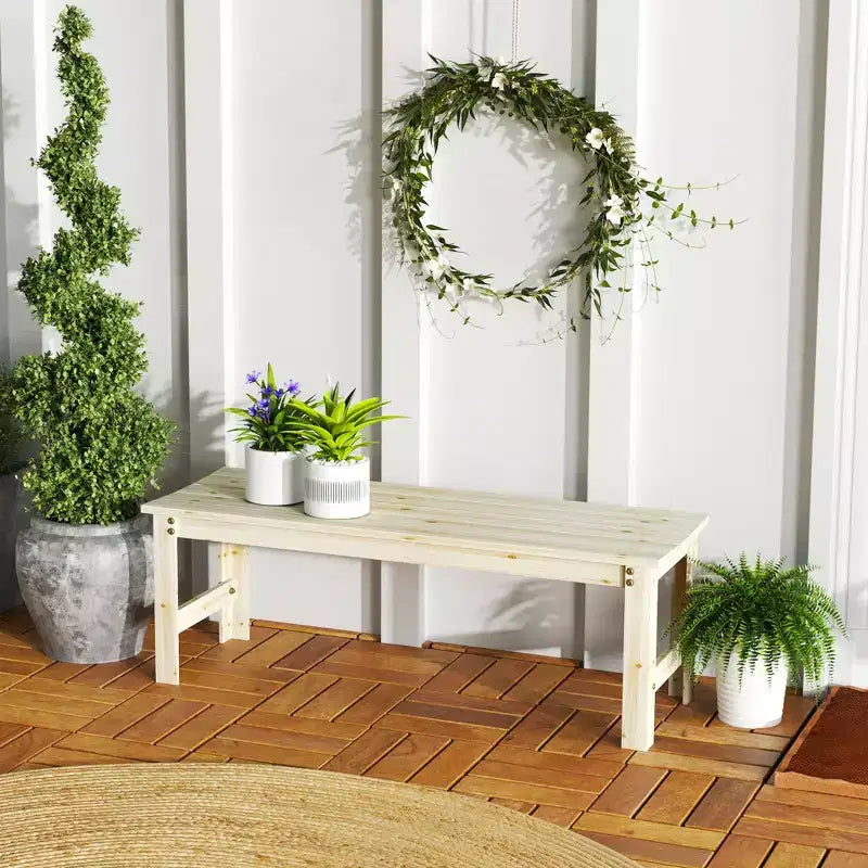 2-Seat Wood Garden Bench, Patio Bench Outdoor Bench with Slatted Seat, Backless Front Porch Bench for Park, Garden, Poolside, Deck
