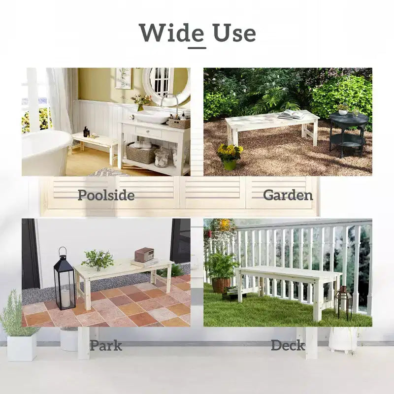 2-Seat Wood Garden Bench, Patio Bench Outdoor Bench with Slatted Seat, Backless Front Porch Bench for Park, Garden, Poolside, Deck