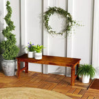2-Seat Wood Garden Bench, Patio Bench Outdoor Bench with Slatted Seat, Backless Front Porch Bench for Park, Garden, Poolside, Deck