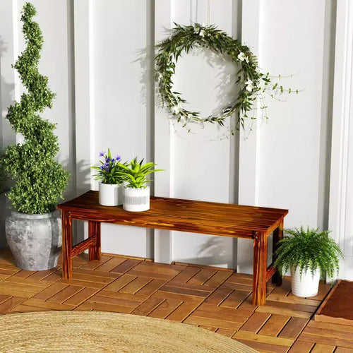 Panca da Giardino in Legno a 2 Posti, Panca da Esterno con Seduta a Doghe, Panca Senza Schienale per Portico Anteriore, Parco, Giardino, Bordo Piscina, Terrazza
