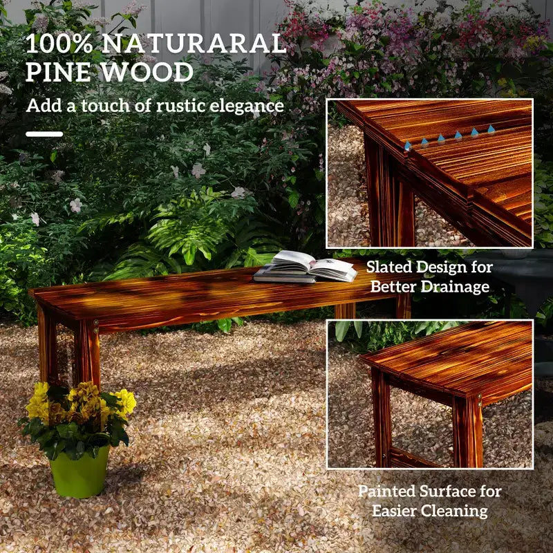 2-Seat Wood Garden Bench, Patio Bench Outdoor Bench with Slatted Seat, Backless Front Porch Bench for Park, Garden, Poolside, Deck