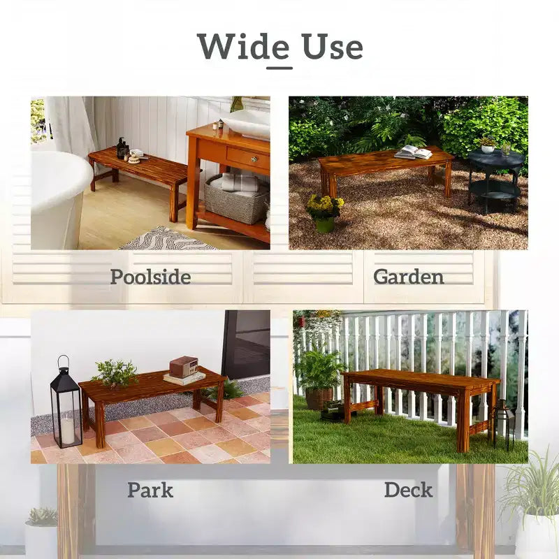2-Seat Wood Garden Bench, Patio Bench Outdoor Bench with Slatted Seat, Backless Front Porch Bench for Park, Garden, Poolside, Deck