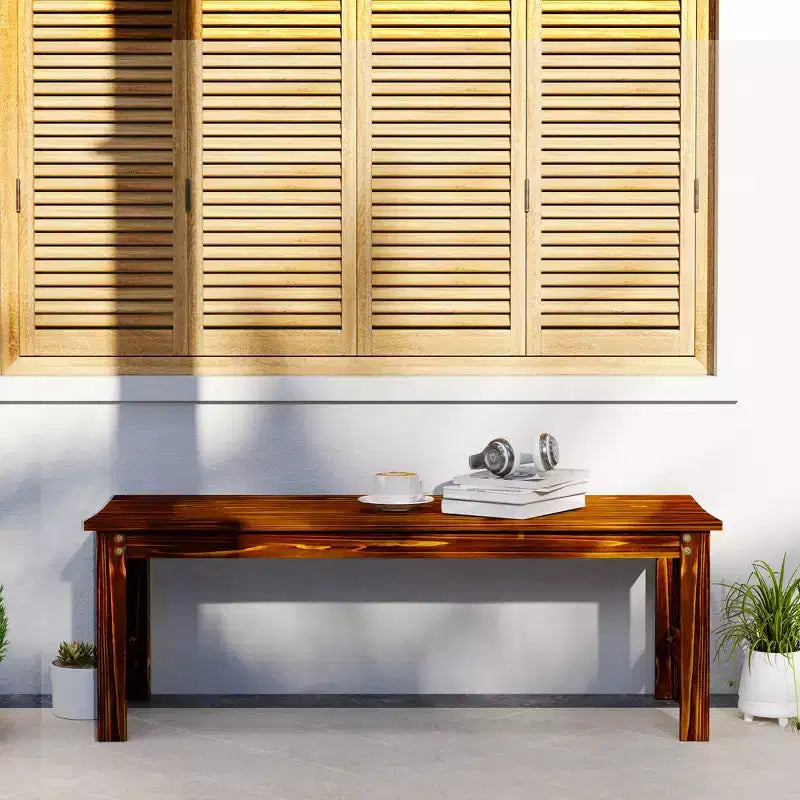 2-Seat Wood Garden Bench, Patio Bench Outdoor Bench with Slatted Seat, Backless Front Porch Bench for Park, Garden, Poolside, Deck