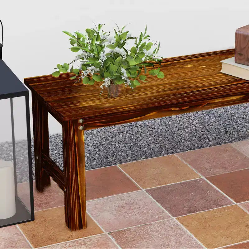 2-Seat Wood Garden Bench, Patio Bench Outdoor Bench with Slatted Seat, Backless Front Porch Bench for Park, Garden, Poolside, Deck