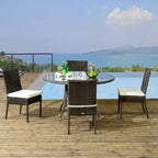 4 PE Rattan Outdoor Dining Chairs with Cushions, Patio Wicker Dining Chairs with Backrest