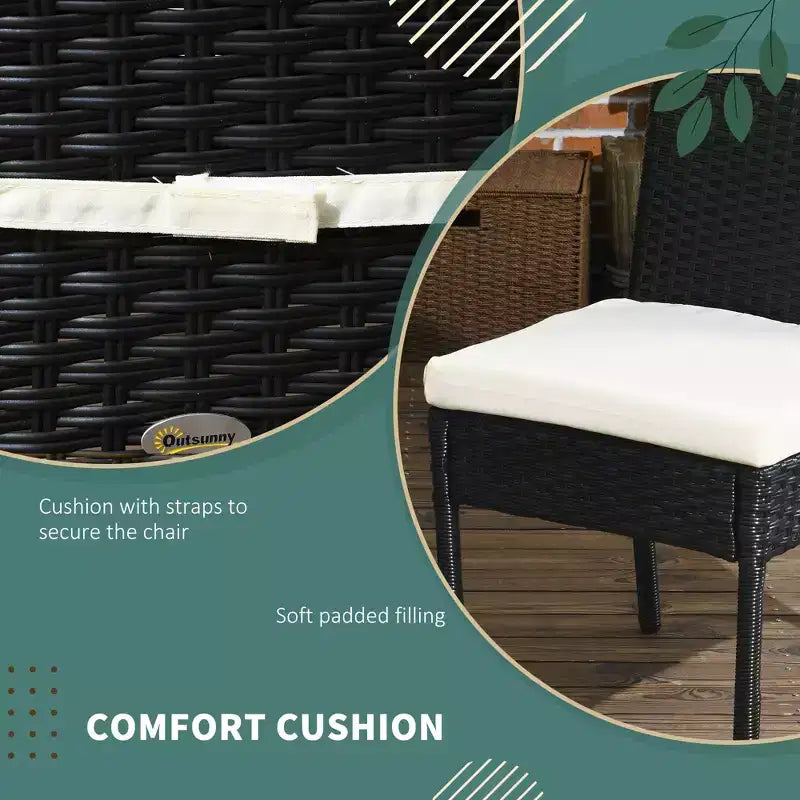 4 PE Rattan Outdoor Dining Chairs with Cushions, Patio Wicker Dining Chairs with Backrest