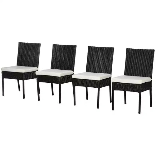 4 PE Rattan Outdoor Dining Chairs with Cushions, Patio Wicker Dining Chairs with Backrest