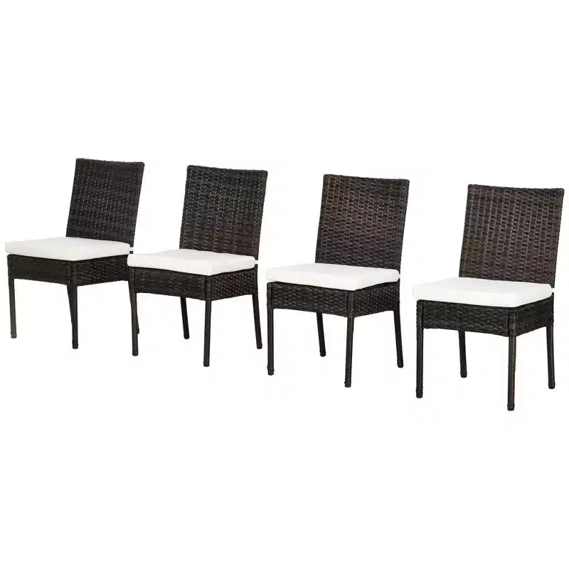 4 sedie da pranzo da esterno in rattan PE con cuscini, sedie da pranzo in vimini per patio con schienale