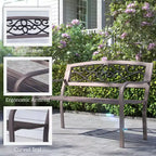 50 Outdoor Bench, Metal Garden Bench with Floral Pattern Backrest, Porch Bench with Slatted Seat for Park, Lawn