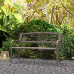 50 Outdoor Bench, Metal Garden Bench with Floral Pattern Backrest, Porch Bench with Slatted Seat for Park, Lawn