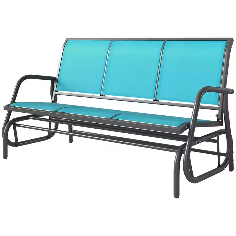 3-Person Outdoor Patio Glider Bench, Porch Glider Swing with 3 Seats, Breathable Mesh Fabric, Metal Frame