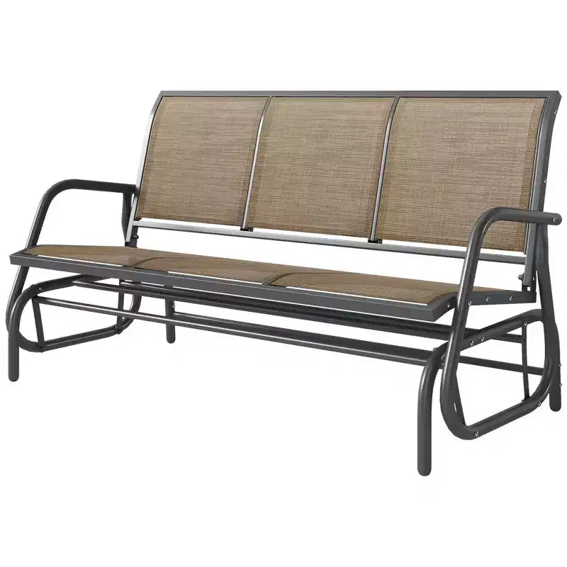 3-Person Outdoor Patio Glider Bench, Porch Glider Swing with 3 Seats, Breathable Mesh Fabric, Metal Frame