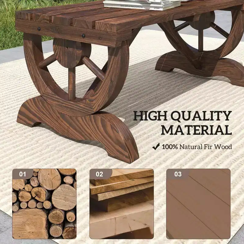 2-Person Garden Bench Outdoor Wagon Wheel Porch Bench for Backyard, Patio