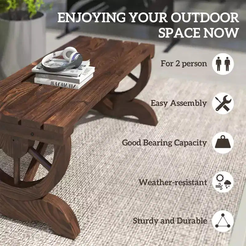 2-Person Garden Bench Outdoor Wagon Wheel Porch Bench for Backyard, Patio