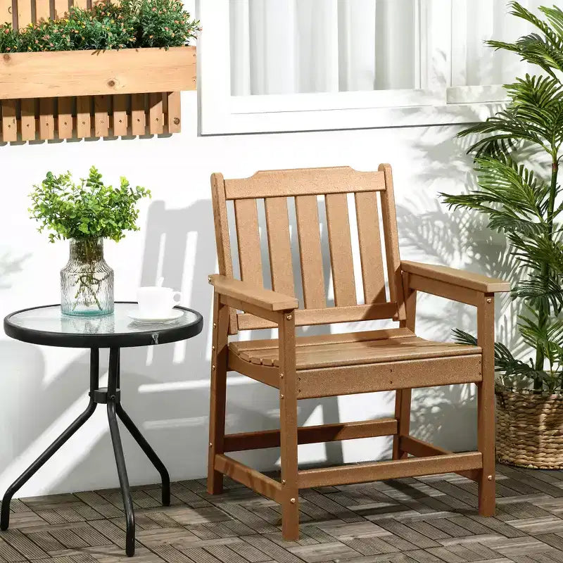 Sedia da Patio per Tutte le Stagioni, Sedia da Pranzo da Esterno in HDPE, Mobili da Esterno Resistenti Effetto Legno per Giardino, Terrazza, Portico, Prato