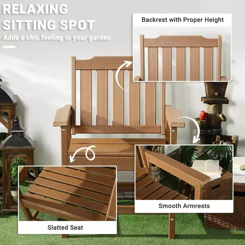 Sedia da Patio per Tutte le Stagioni, Sedia da Pranzo da Esterno in HDPE, Mobili da Esterno Resistenti Effetto Legno per Giardino, Terrazza, Portico, Prato