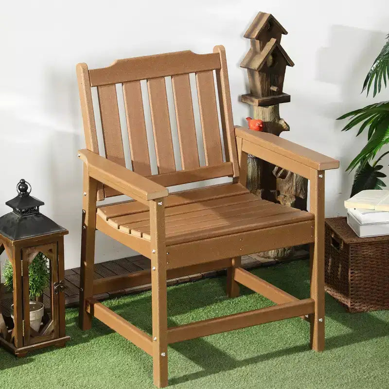 Sedia da Patio per Tutte le Stagioni, Sedia da Pranzo da Esterno in HDPE, Mobili da Esterno Resistenti Effetto Legno per Giardino, Terrazza, Portico, Prato
