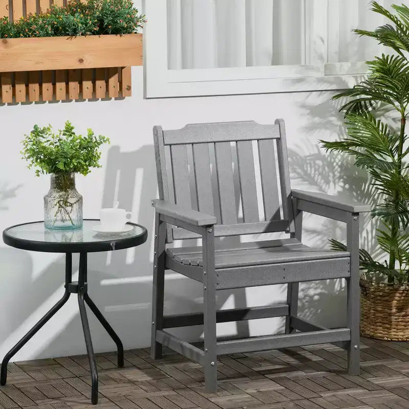 Sedia da Patio per Tutte le Stagioni, Sedia da Pranzo da Esterno in HDPE, Mobili da Esterno Resistenti Effetto Legno per Giardino, Terrazza, Portico, Prato