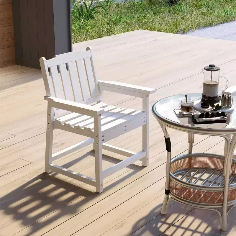 Sedia da Patio per Tutte le Stagioni, Sedia da Pranzo da Esterno in HDPE, Mobili da Esterno Resistenti Effetto Legno per Giardino, Terrazza, Portico, Prato