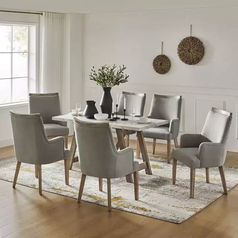 Sedia da pranzo Dan Farmhouse con variazioni naturali in legno massello, set da 3 | HULALA HOME