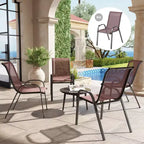 Set di 4 sedie da pranzo per esterni, sedie da patio impilabili con schienale alto, sedile in rete traspirante per giardino o prato