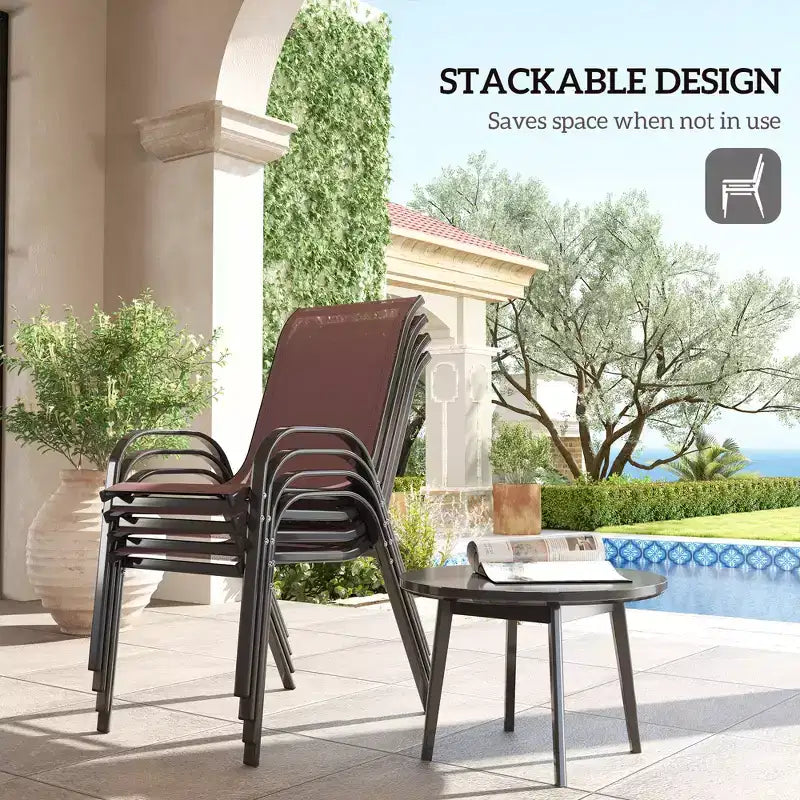 Set di 4 sedie da pranzo per esterni, sedie da patio impilabili con schienale alto, sedile in rete traspirante per giardino o prato