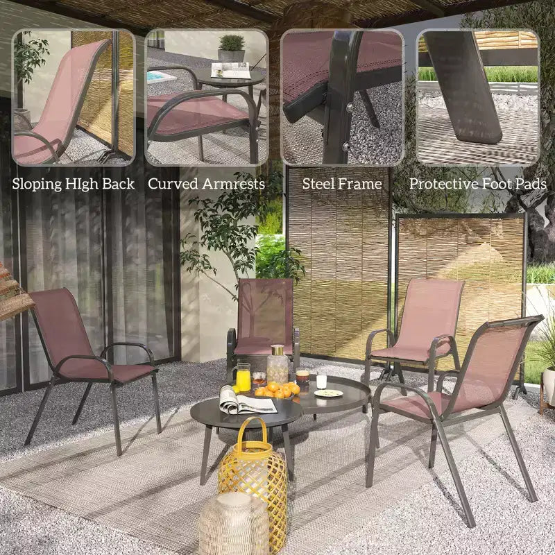 Set di 4 sedie da pranzo per esterni, sedie da patio impilabili con schienale alto, sedile in rete traspirante per giardino o prato