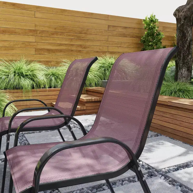Set di 4 sedie da pranzo per esterni, sedie da patio impilabili con schienale alto, sedile in rete traspirante per giardino o prato
