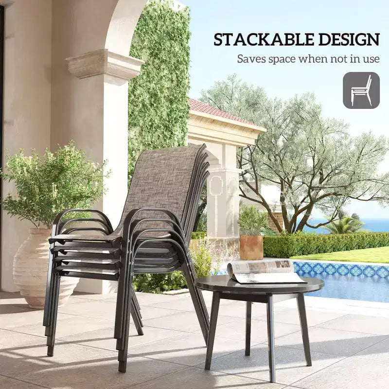 Set di 4 sedie da pranzo per esterni, sedie da patio impilabili con schienale alto, sedile in rete traspirante per giardino o prato