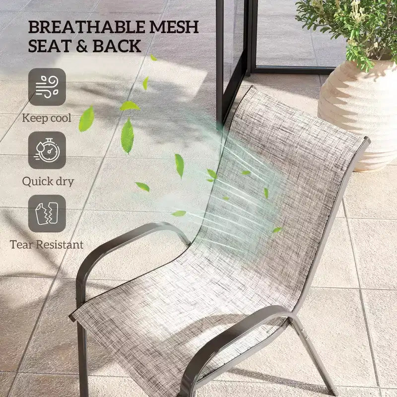 Set di 4 sedie da pranzo per esterni, sedie da patio impilabili con schienale alto, sedile in rete traspirante per giardino o prato