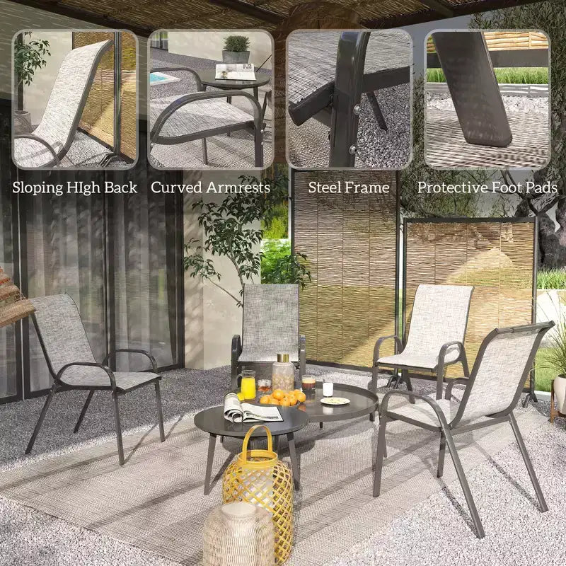 Set di 4 sedie da pranzo per esterni, sedie da patio impilabili con schienale alto, sedile in rete traspirante per giardino o prato