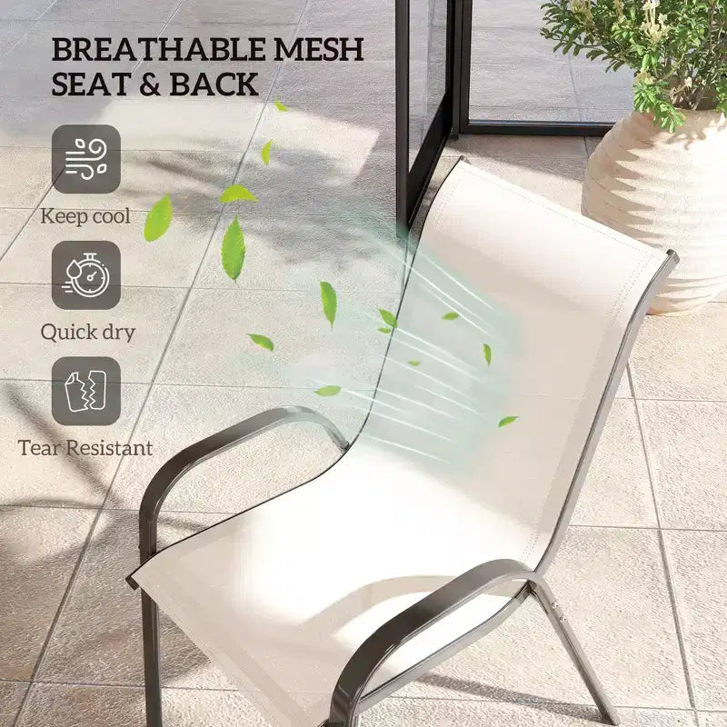 Set di 4 sedie da pranzo per esterni, sedie da patio impilabili con schienale alto, sedile in rete traspirante per giardino o prato