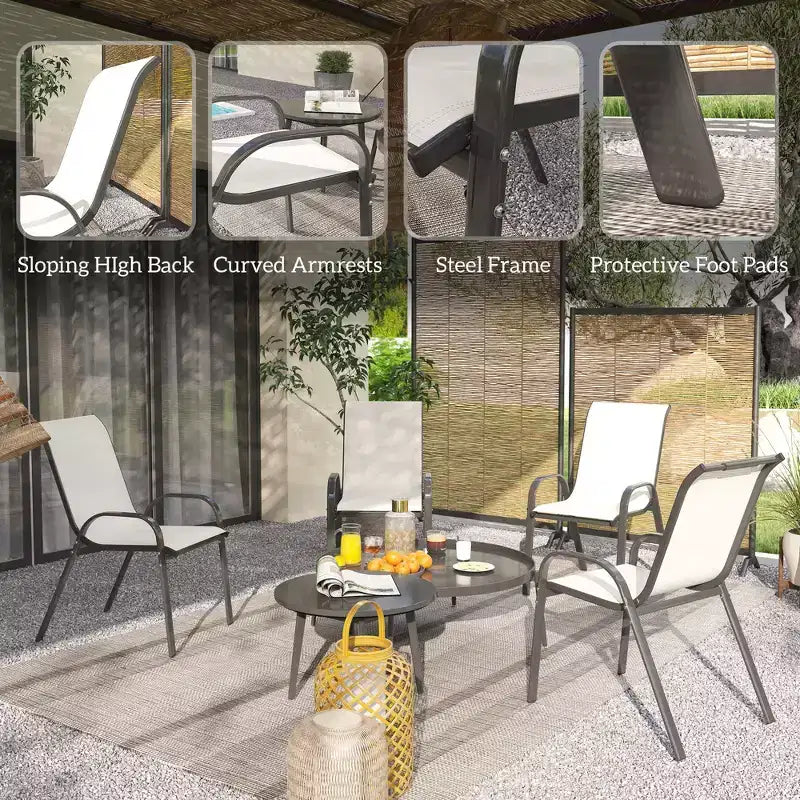 Set di 4 sedie da pranzo per esterni, sedie da patio impilabili con schienale alto, sedile in rete traspirante per giardino o prato
