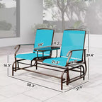 Outdoor Glider Bench with Center Table, Metal Frame Patio Loveseat with Breathable Mesh Fabric and Armrests for Backyard Garden Porch