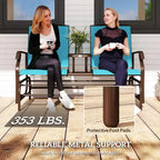 Outdoor Glider Bench with Center Table, Metal Frame Patio Loveseat with Breathable Mesh Fabric and Armrests for Backyard Garden Porch