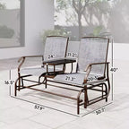 Outdoor Glider Bench with Center Table, Metal Frame Patio Loveseat with Breathable Mesh Fabric and Armrests for Backyard Garden Porch