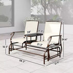 Outdoor Glider Bench with Center Table, Metal Frame Patio Loveseat with Breathable Mesh Fabric and Armrests for Backyard Garden Porch