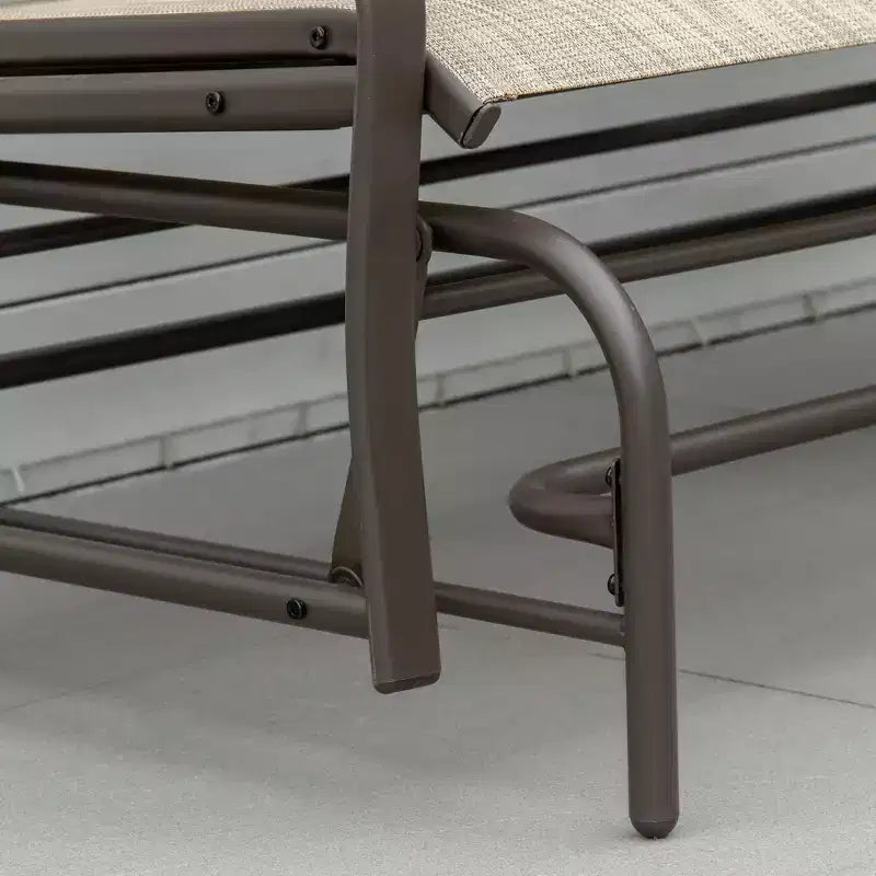 Outdoor Glider Bench with Center Table, Metal Frame Patio Loveseat with Breathable Mesh Fabric and Armrests for Backyard Garden Porch